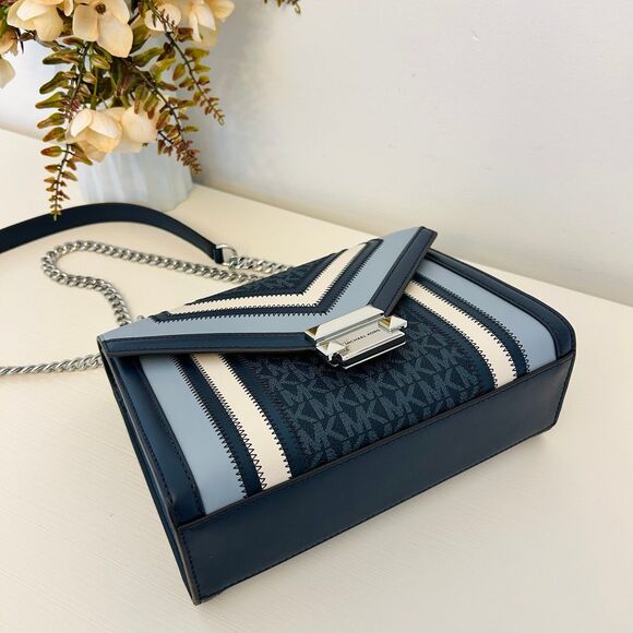 Michael Kors Whitney Medium Flap Chain Crossbody Shoulder Bag Navy Multi - Picture 7 of 11